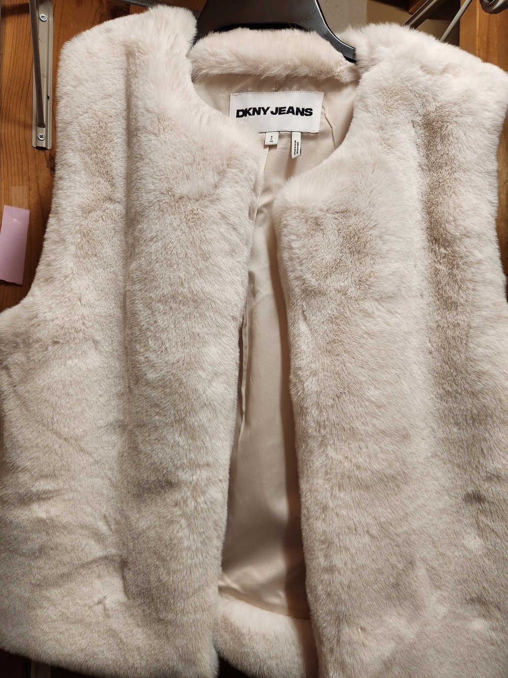 DKNY Jeans Cream Faux Fur Teddy Vest
